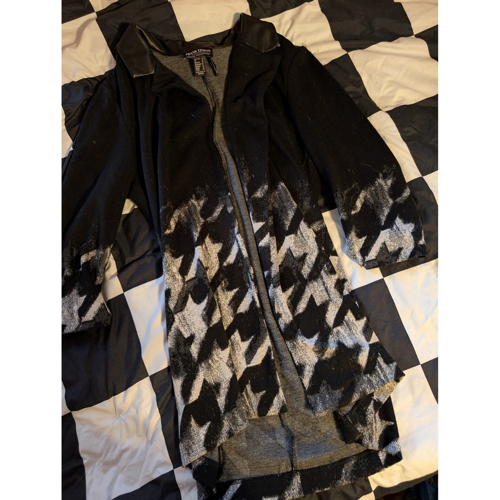 Frank Lyman Women's Black White Houndstooth Cardigan Coatigan Blazer Jacket